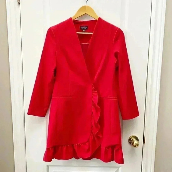 Topshop Blazer Dress Ruffle Edge Long Sleeve
Mini Red Size 4 NWOT - Picture 3 of 16